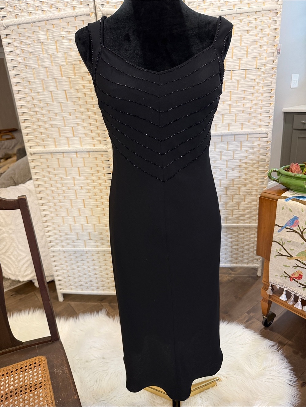 Evan Picone Black Beaded Midi Dress